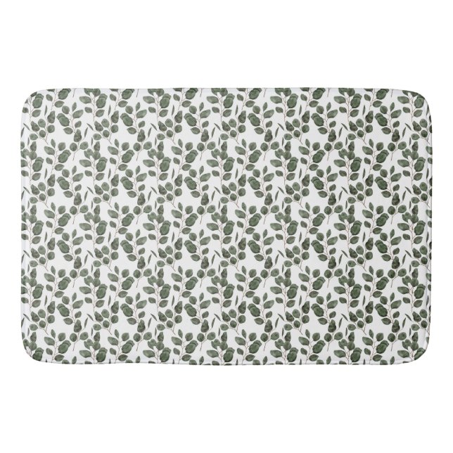 Tapete De Banheiro Eucalipto Verde Branco Botânico Moderno (Frente)