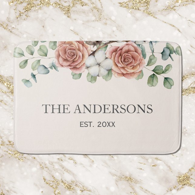 Tapete De Banheiro Eucalyptus Floral Botânico Rosa russo (In situ)