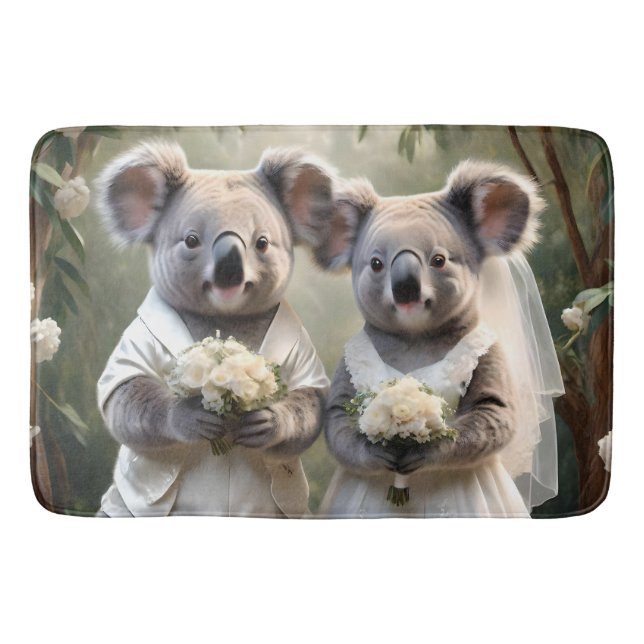 Tapete De Banheiro "Evergreen Vows: um casamento Koala em branco" (Frente)