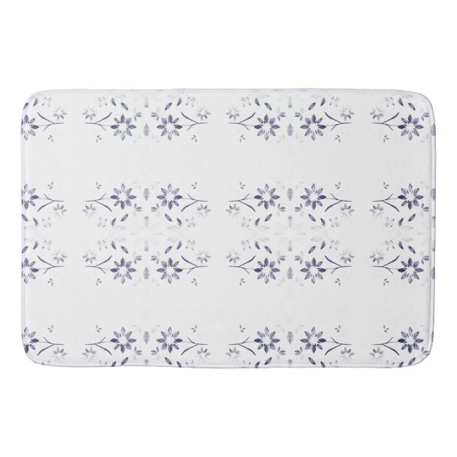 Tapete De Banheiro Faded Blue and White Floral Pattern (Frente)