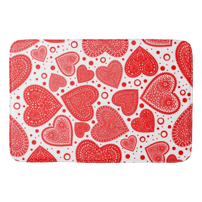 Tapete De Banheiro Fancy Red Hearts and Dots Pattern (Frente)