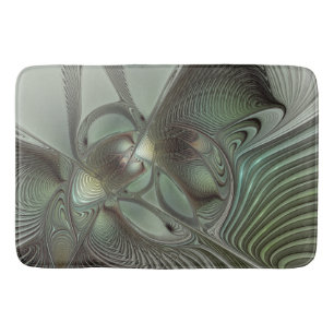 Tapete De Banheiro Fantasia de Arte Fractal da Cinza Olive Sage