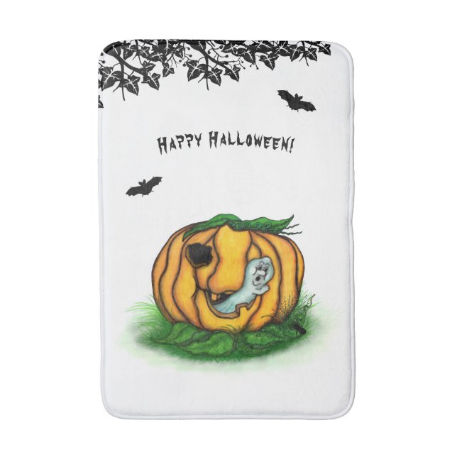Tapete De Banheiro Fantasma do Halloween, Bat, Ghost e Spider (Frente Vertical)