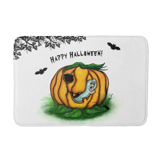 Tapete De Banheiro Fantasma do Halloween, Bat, Ghost e Spider (Frente)