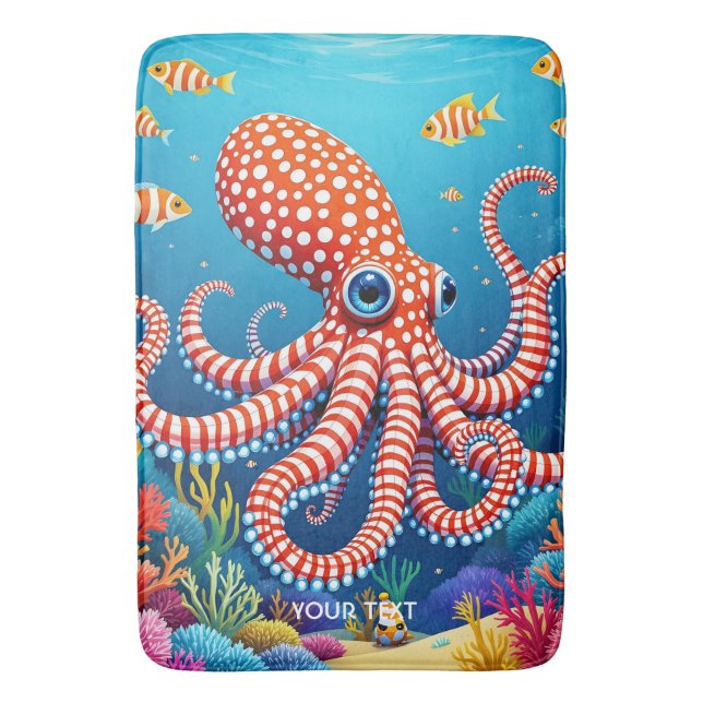 Tapete De Banheiro Fantasy Cute Checked Octopus Sea (Frente Vertical)