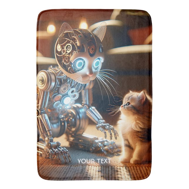 Tapete De Banheiro Fantasy Cute Cyborg Cat Kitten (Frente Vertical)