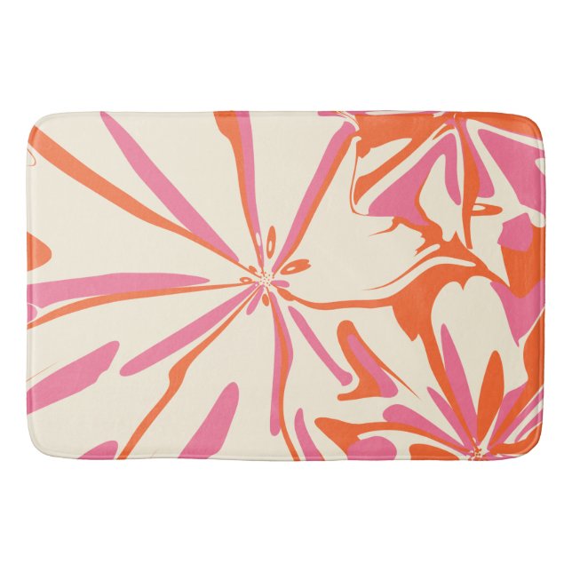 Tapete De Banheiro Fantasy Floral - Rosa, Laranja e Creme (Frente)