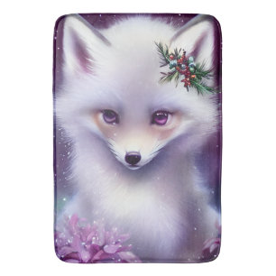 Tapete De Banheiro Fantasy White Baby Fox com Olhos Lavandas