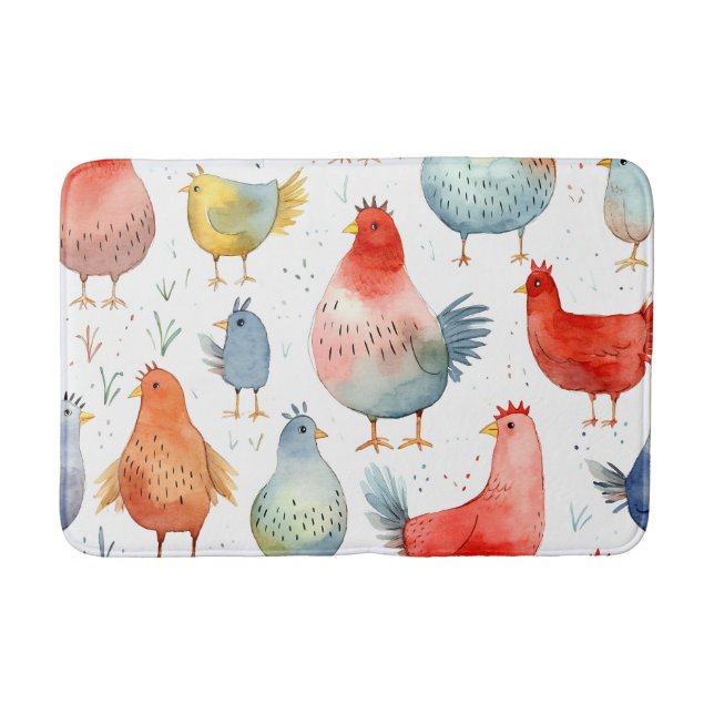 Tapete De Banheiro Farmhouse Chickens (Frente)