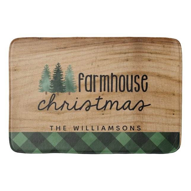 Tapete De Banheiro Farmhouse Christmas Country Xadrez Family Name Woo (Frente)