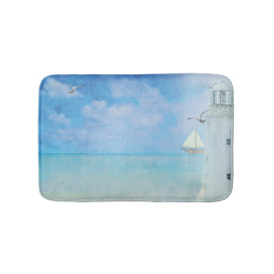 Tapete De Banheiro farol pintura-branco da aguarela com veleiro