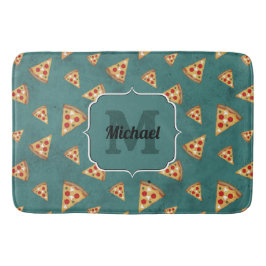 Tapete De Banheiro Fatias de pizza legais padrão vintage azul-teal Mo