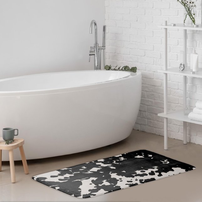 Tapete De Banheiro Faux Cowhide Black Spots Country Western (Criador carregado)