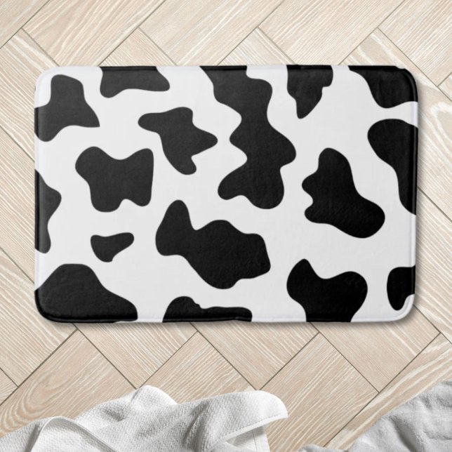 Tapete De Banheiro fazenda leiteira, preto e branco, de raça branca (cute black and white farm dairy cow print bath mat)