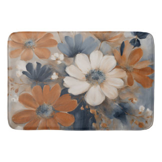 Tapete De Banheiro Fazenda Moderna Azul Naval Laranja Queimada Floral