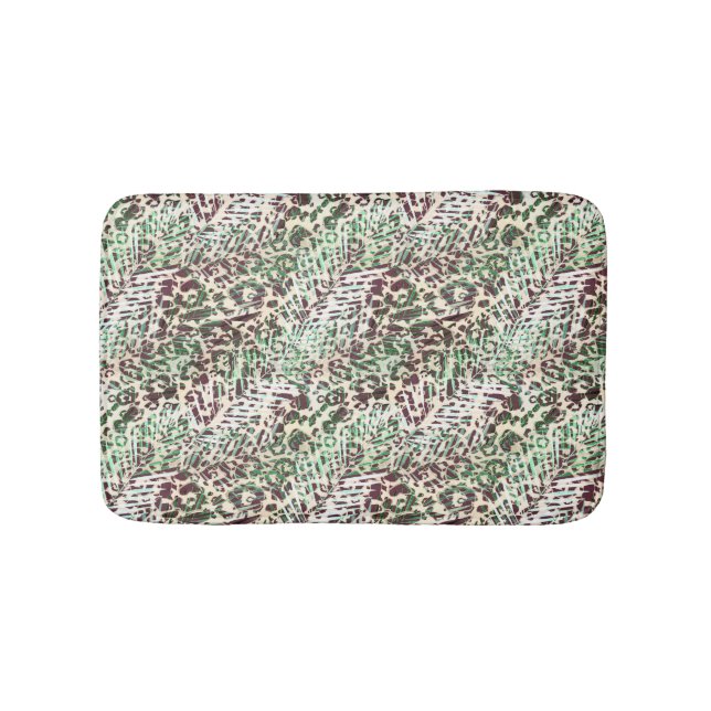 Tapete De Banheiro Febre, leopardo, tropical, palma, folhas, marrom, (frente)
