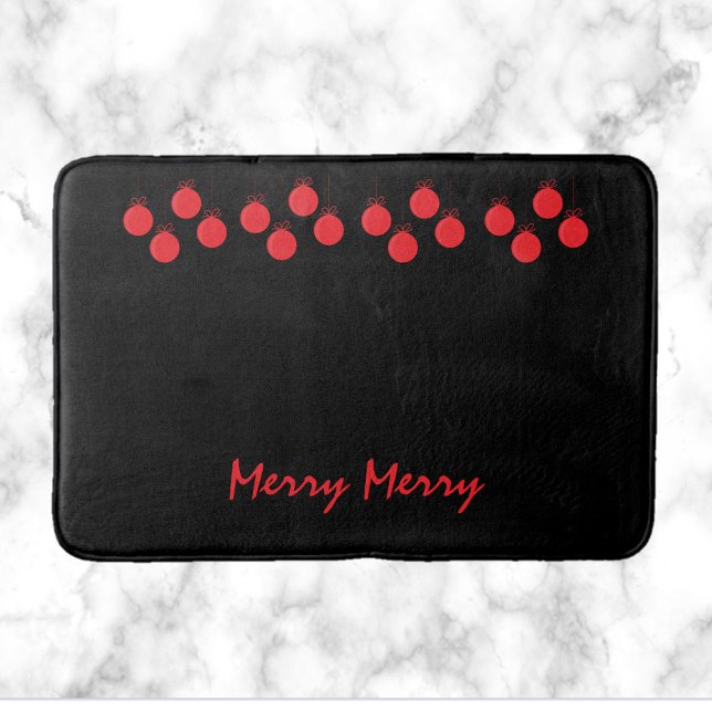 Tapete De Banheiro Feliz branca, ornamentos de esferas vermelhas, Nat (Criador carregado)