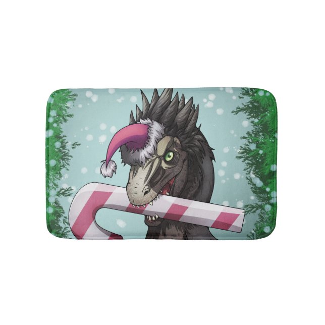 Tapete De Banheiro Feliz Dinossauro de Natal (frente)