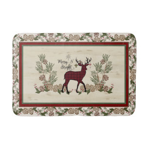 Tapete De Banheiro Feliz e Bright Script Deer Christmas Pine Cones
