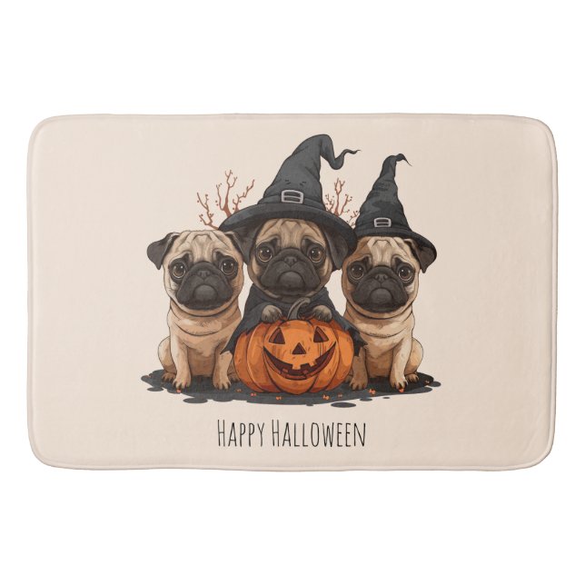 Tapete De Banheiro Feliz Halloween Pugs Jack O Lanternas (Frente)