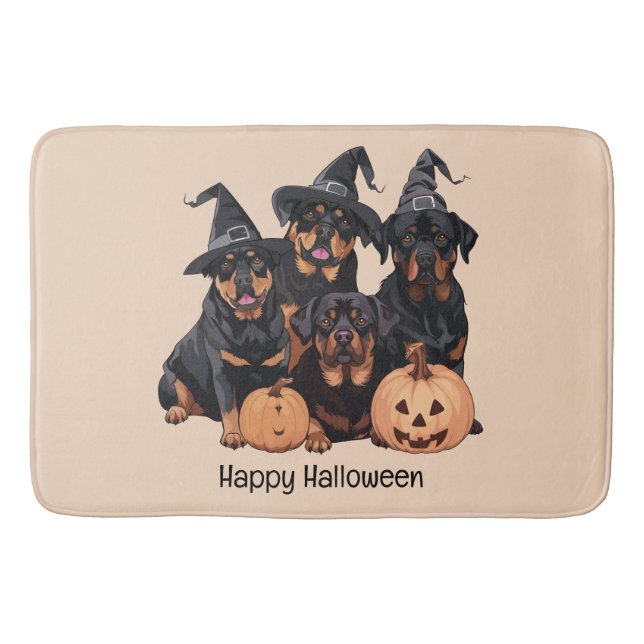 Tapete De Banheiro Feliz Halloween Rottweiler Cães Jack O Lanterna (Frente)