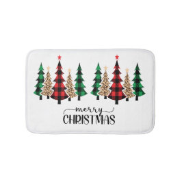 Tapete De Banheiro Feliz Natal Árvores de Xadrezes Vermelhos