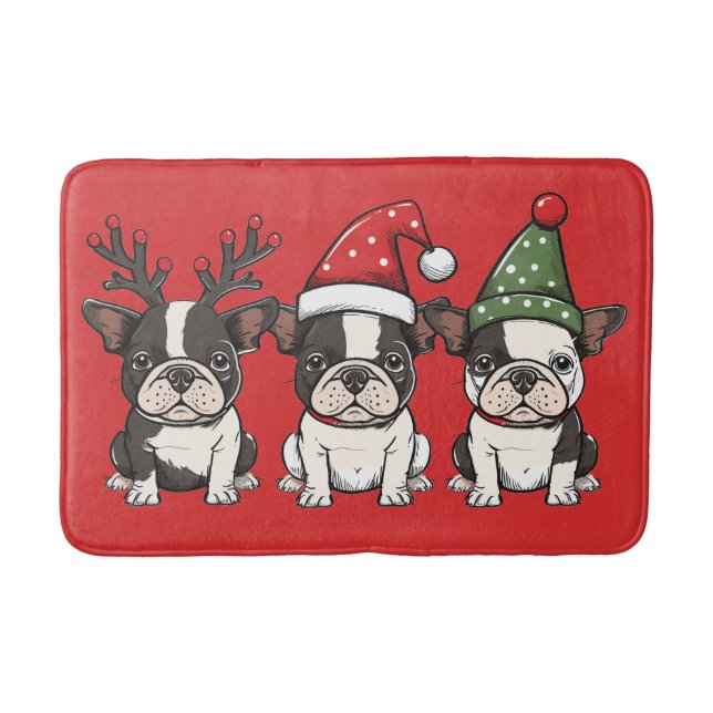 Tapete De Banheiro Feliz Natal - Boston Terrier Dogs (Frente)