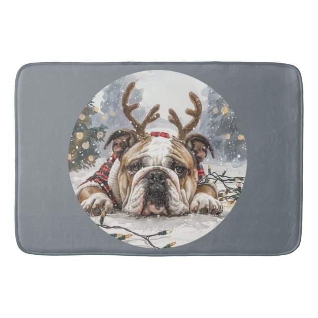 Tapete De Banheiro Feliz Natal - Bulldog Reindeer (Frente)