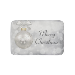 Tapete De Banheiro Feliz Natal Elegante Bola de Natal de Prata