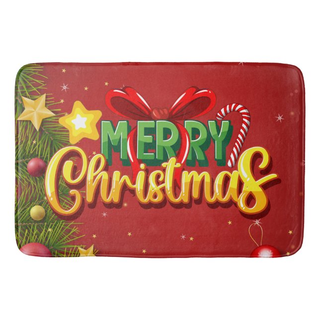 Tapete De Banheiro Feliz Natal Feliz Natal Vermelho, feriado verde (Frente)