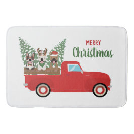 Tapete De Banheiro Feliz Natal Francês Bulldog Red Pickup Truck