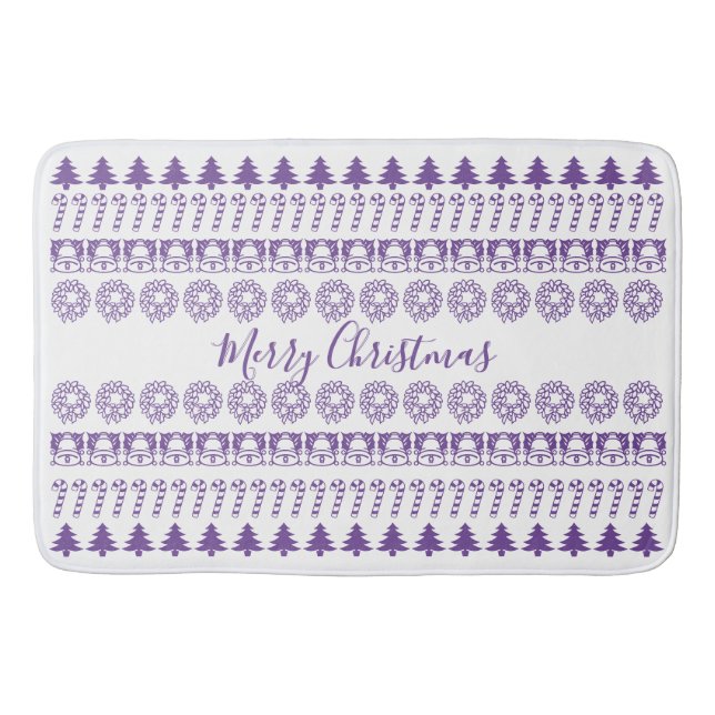 Tapete De Banheiro Feliz Natal Icônico Padrão Roxo/Branco (Frente)
