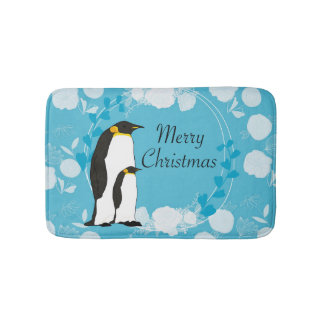 Tapete De Banheiro feliz natal, natal, pinguim, flores
