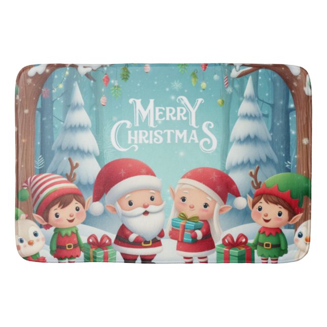 Tapete De Banheiro Feliz Natal/papais noeis/elfos neve (Frente)