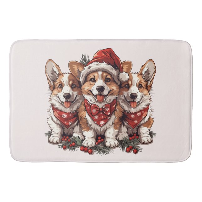 Tapete De Banheiro Feliz Natal Pembroke Welsh Corgi Puppies (Frente)