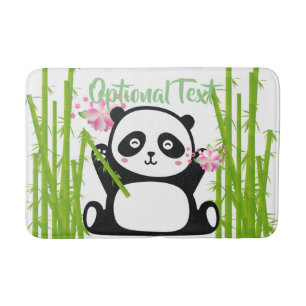 Tapete De Banheiro Feliz Panda com Bambu e Flor de Cereja 