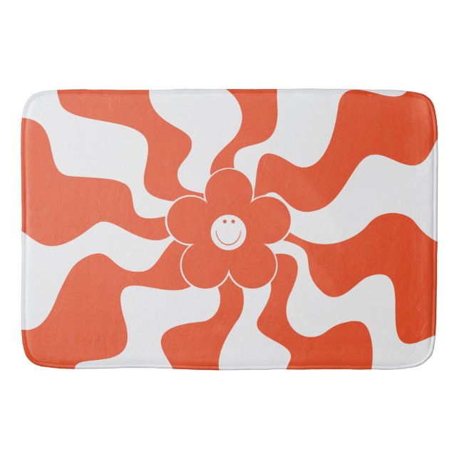 Tapete De Banheiro Feliz Retro Daisy em Laranja e Branco (Frente)