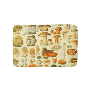 Tapete De Banheiro Ferramentas de Vintagem de Cogumelo Arte Botânica
