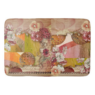 Tapete De Banheiro Ferrugem Elegante, Creme, Florais Laranja