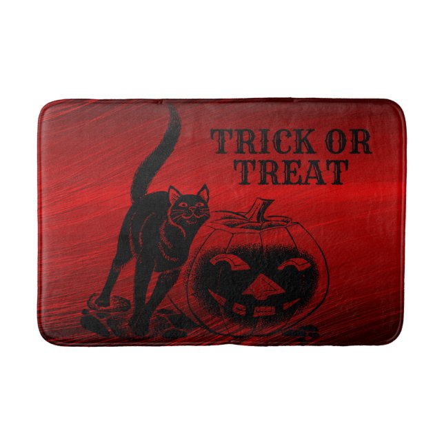 Tapete De Banheiro Festa de Halloween Mau Black Cat Pumpkin Red Scary (Frente)