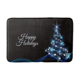 Tapete De Banheiro Festa de Natal Árvore Azul Brilhante Preto Elegant