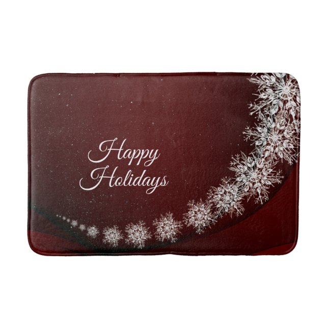 Tapete De Banheiro Festa de Natal Crystal Snowflakes Red Rustic (Frente)