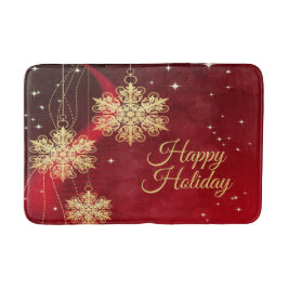 Tapete De Banheiro Festa de Natal Gift Red Ouro Flocos de Neve Feriad