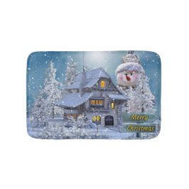 Tapete De Banheiro Festa de Natal Inverno Branco Boneco de Neve Azul 