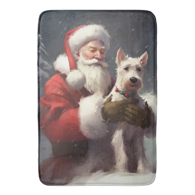 Tapete De Banheiro Fio Fox Terrier Santa Claus Natal Festivo (Frente Vertical)