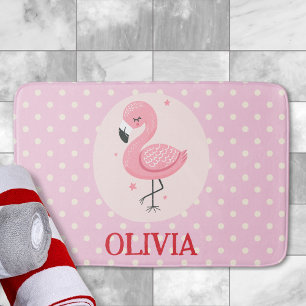 Tapete De Banheiro Flamingo Cor-de-Rosa Caprichoso Fofo com Bolinhas
