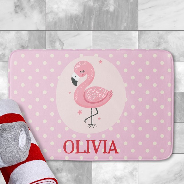 Tapete De Banheiro Flamingo Cor-de-Rosa Caprichoso Fofo com Bolinhas (Criador carregado)