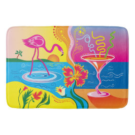 Tapete De Banheiro Flamingo Rosa e Coquetel de Verão