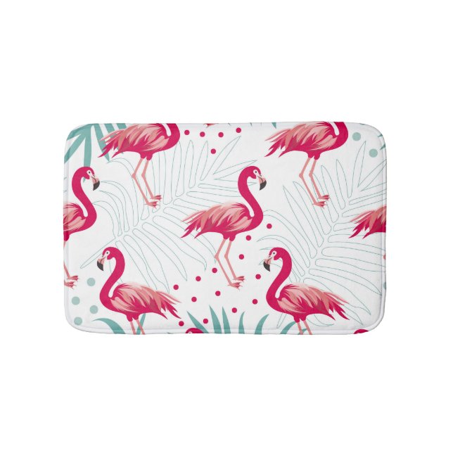 Tapete De Banheiro Flamingo tropical e folhas, padrão de verão. (frente)