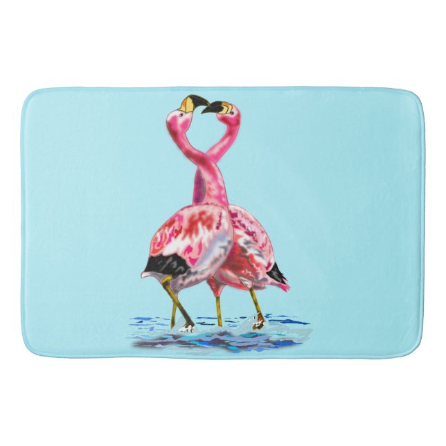 Tapete De Banheiro Flamingos Cor Personalizada do Banho Azul - Texto (Frente)